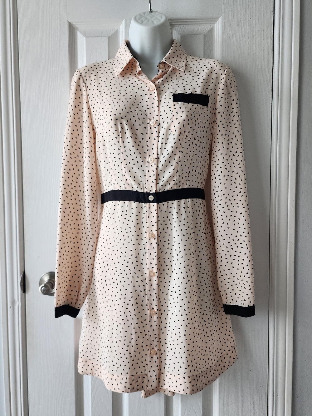 Rachel Roy Long-Sleeve Shirt Dress with Black Trim